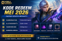 Banner promosi kode redeem Mobile Legends Mei 2026 dengan hadiah gratis in-game.