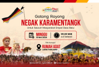 Warga dari empat desa di Belui, Kerinci, bersama-sama menegakkan karamentang sebagai tanda dimulainya persiapan Kenduri Sko, Minggu (10/5/2026).