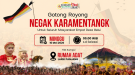 Warga dari empat desa di Belui, Kerinci, bersama-sama menegakkan karamentang sebagai tanda dimulainya persiapan Kenduri Sko, Minggu (10/5/2026).