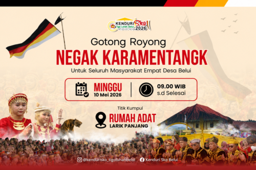 Warga dari empat desa di Belui, Kerinci, bersama-sama menegakkan karamentang sebagai tanda dimulainya persiapan Kenduri Sko, Minggu (10/5/2026).