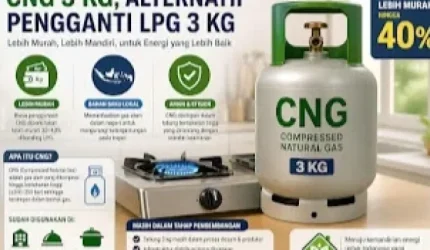 Tabung CNG 3 kg sebagai alternatif LPG subsidi untuk penggunaan rumah tangga.