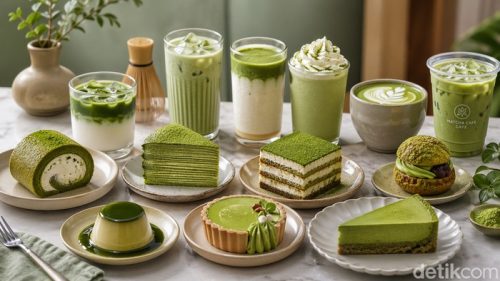 Makanan dan minuman serba matcha. (Foto: ChatGPT)