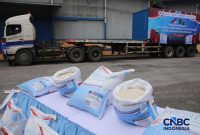Pelepasan ekspor Beras Befood Nusantara untuk jemaah haji Indonesia di Gudang BULOG Kelapa Gading, Jakarta Utara (CNBC Indonesia/Faisal Rahman)