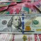Lembaran uang dolar Amerika Serikat pecahan 100 dolar berada di atas tumpukan uang rupiah, menggambarkan penguatan dolar AS terhadap rupiah di pasar keuangan.(Ilustrasi/Foto: Gilang Faturahman/detikFoto)