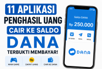 Ilustrasi aplikasi penghasil uang yang menawarkan saldo DANA sebagai hadiah bagi pengguna. ( Foto AI)