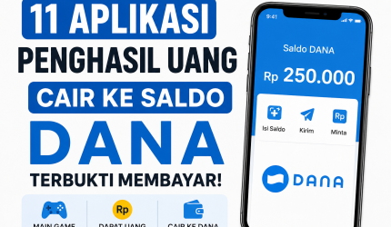 Ilustrasi aplikasi penghasil uang yang memungkinkan pengguna memperoleh saldo DANA melalui game, survei, dan tugas harian.