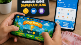 Ilustrasi bermain game penghasil uang di smartphone. (Foto: AI)