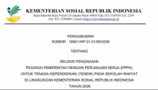 Tampilan pengumuman resmi Kemensos Nomor 1996/1/KP.01.01/06/2026 tentang seleksi PPPK tenaga kependidikan Sekolah Rakyat tahun 2026. (Sumber: foto : kemensos.go.id)