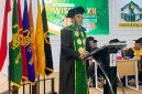 Rektor IAIN Kerinci, Dr. Jafar Ahmad, menyampaikan sambutan pada Wisuda Sarjana dan Pascasarjana Angkatan XII, Kamis (18/6/2026).