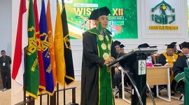 Rektor IAIN Kerinci, Dr. Jafar Ahmad, menyampaikan sambutan pada Wisuda Sarjana dan Pascasarjana Angkatan XII, Kamis (18/6/2026).