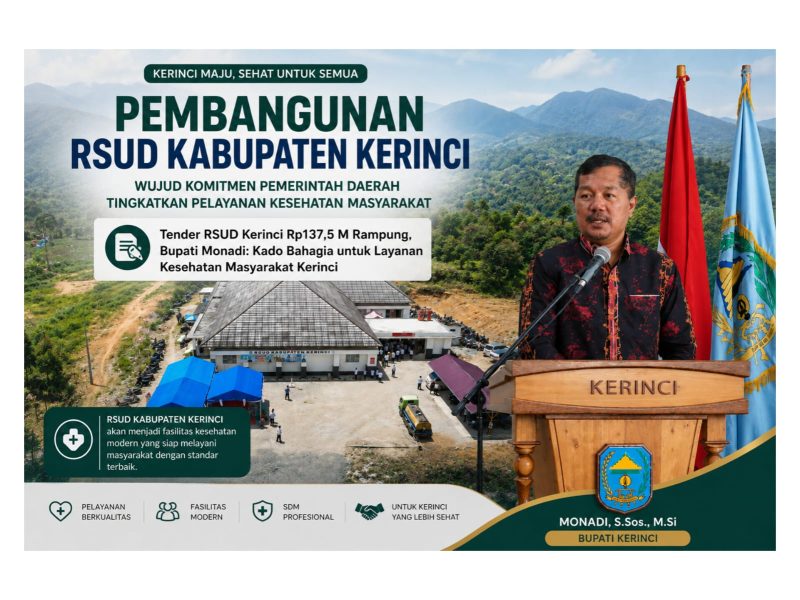 Bupati Monadi mengapresiasi rampungnya tender RSUD Kerinci Rp137,5 miliar untuk peningkatan pelayanan kesehatan masyarakat. ( Foto Kominfo)