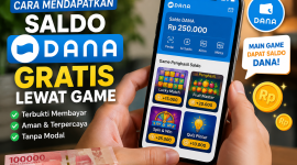 Ilustrasi cara mendapatkan saldo DANA gratis lewat game penghasil uang di smartphone pada tahun 2026. ( Foto AI)