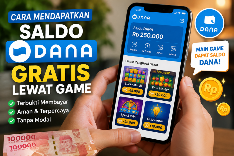 Ilustrasi cara mendapatkan saldo DANA gratis lewat game penghasil uang di smartphone pada tahun 2026. ( Foto AI)
