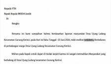 Surat permohonan evakuasi harimau dari Pemerintah Desa Ujung Ladang kepada BKSDA Jambi.