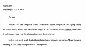 Surat permohonan evakuasi harimau dari Pemerintah Desa Ujung Ladang kepada BKSDA Jambi.