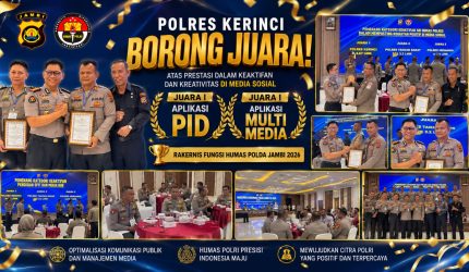 Polres Kerinci menerima dua penghargaan Juara I pada Rakernis Bidhumas Polda Jambi 2026 untuk kategori Pengelolaan Informasi dan Dokumentasi (PID) serta Multimedia