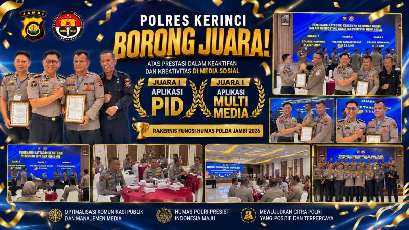 Polres Kerinci mencatat prestasi membanggakan pada Rakernis Bidhumas Polda Jambi 2026. ( Foto Humas Polres Kerinci)