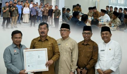 Bupati Kerinci menerima Sertifikat Indikasi Geografis Beras Payo Koerintji dari Kanwil Kementerian Hukum Provinsi Jambi di Aula Kantor Bupati Kerinci.