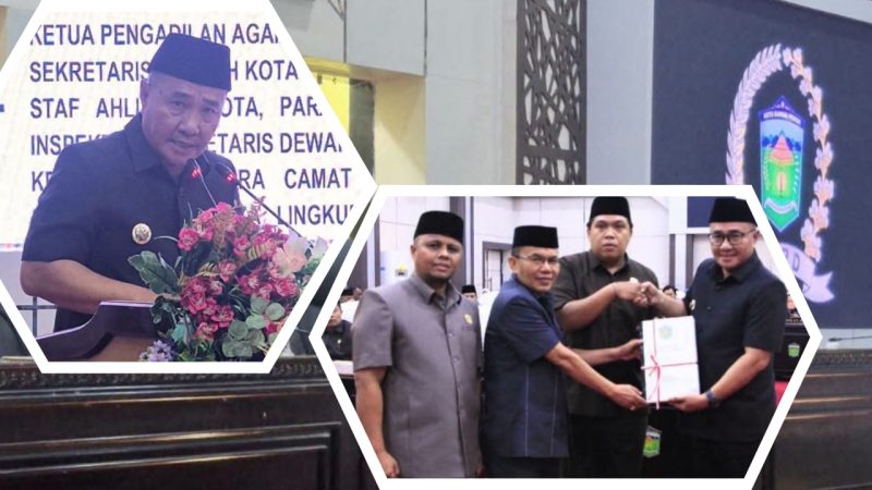 Wako Alfin bersama pimpinan DPRD saat Rapat Paripurna penyampaian Raperda Pertanggungjawaban Pelaksanaan APBD Kota Sungai Penuh Tahun Anggaran 2025. ( Foto Prokopim)