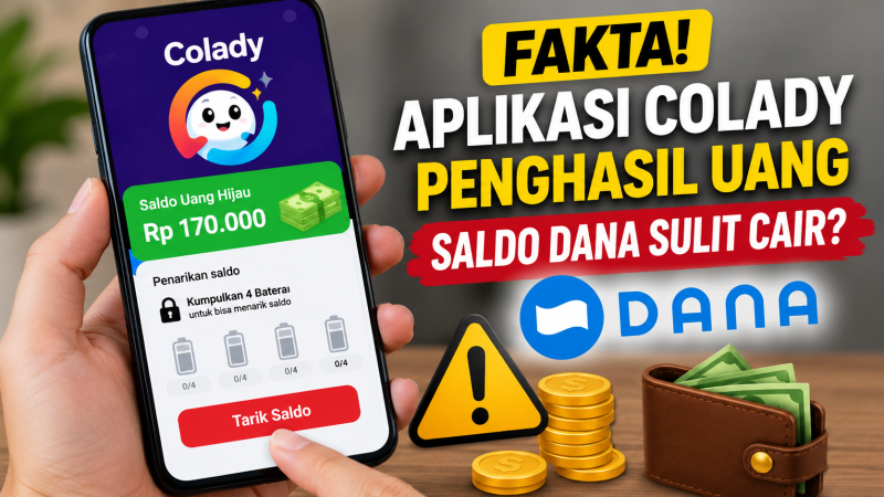 Ilustrasi aplikasi penghasil uang Colady dengan klaim saldo DANA. ( Foto AI)