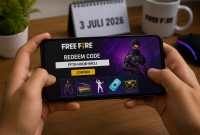 Ilustrasi pemain Free Fire menukarkan kode redeem untuk memperoleh hadiah gratis. ( Foto AI)