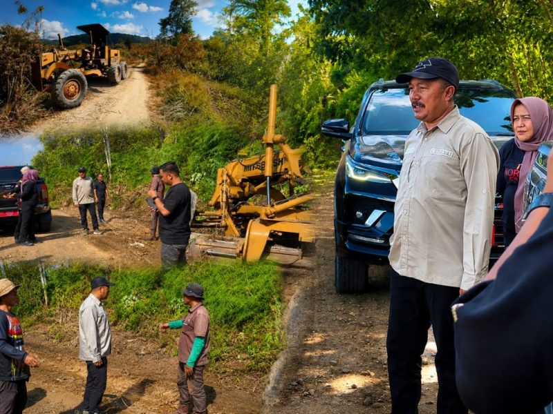 Bupati Kerinci Monadi meninjau progres pemeliharaan Jalan Selampaung-Masgo di Kecamatan Gunung Raya untuk memastikan pekerjaan berjalan sesuai target. ( Foto Kerinci Satu)
