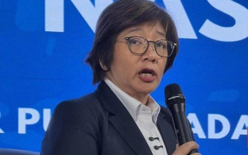Wakil Kepala BGN Agustina Arumsari mengungkap temuan SPPG yang memiliki dua rekening virtual saat konferensi pers di Jakarta.(Foto : CNN Indonesia/ Dela Naufalia)