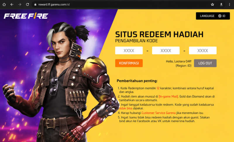 Ilustrasi klaim hadiah gratis melalui kode redeem Free Fire.