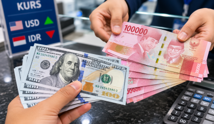Penukaran uang rupiah ke dolar AS di loket bank dengan kurs terbaru
