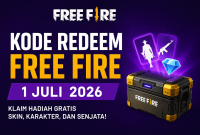 Ilustrasi kode redeem Free Fire yang dapat diklaim pemain untuk memperoleh hadiah gratis berupa skin, bundle, dan item eksklusif pada 1 Juli 2026.