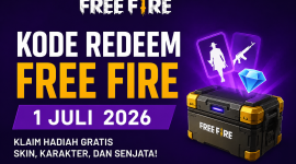 Ilustrasi kode redeem Free Fire yang dapat diklaim pemain untuk memperoleh hadiah gratis berupa skin, bundle, dan item eksklusif pada 1 Juli 2026.