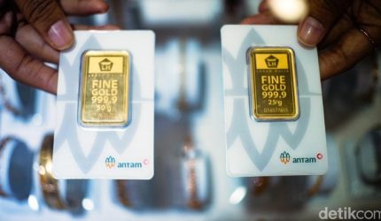 Emas batangan Antam 24 karat dengan harga terbaru hari ini naik