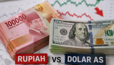 Ilustrasi rupiah dan dolar AS saat nilai tukar rupiah mengalami pelemahan.( Foto : Ilustrasi AI )