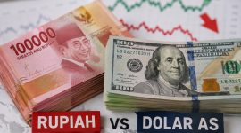 Ilustrasi rupiah dan dolar AS saat nilai tukar rupiah mengalami pelemahan.( Foto : Ilustrasi AI )