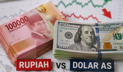 Rupiah dan dolar AS dalam ilustrasi pergerakan nilai tukar