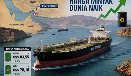 Ilustrasi kapal tanker melintas di Selat Hormuz saat harga minyak naik