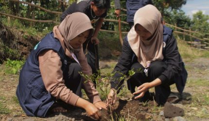 Mahasiswa KKN UNP menanam pohon di Pemandian Sedingin Salju Koto Periang