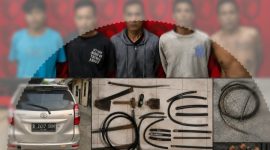 Terduga pelaku pencurian kabel jaringan Telkom yang diamankan polisi.