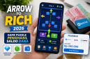 Ilustrasi permainan Arrow To Rich yang menawarkan fitur game puzzle dan hadiah saldo digital. (Foto AI)