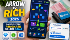 Ilustrasi permainan Arrow To Rich yang menawarkan fitur game puzzle dan hadiah saldo digital. (Foto AI)