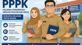 Ilustrasi guru PPPK yang menjalankan tugas dan mengabdi untuk pendidikan Indonesia.(Foto : Ilustrasi AI)