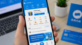 Ilustrasi pengguna mengecek fitur Dana Kaget melalui aplikasi DANA di ponsel.