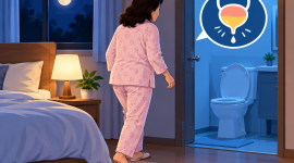 Ilustrasi perempuan terbangun malam hari untuk buang air kecil.