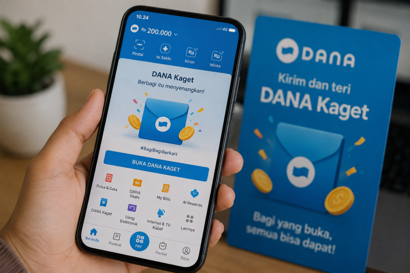 Ilustrasi pengguna membuka fitur DANA Kaget melalui aplikasi dompet digital DANA. ( Foto AI)