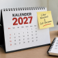 Ilustrasi kalender 2027 dengan jadwal libur nasional dan cuti bersama.