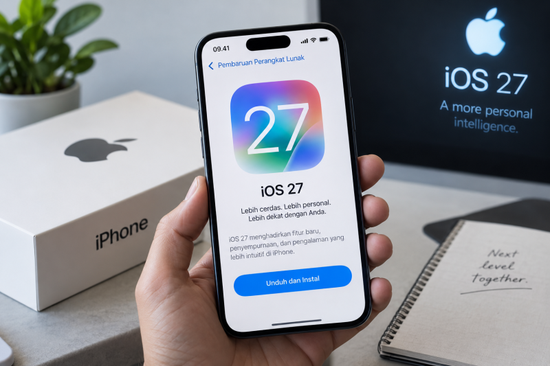 iOS 27 resmi hadir di Indonesia dengan sejumlah fitur dan pembaruan baru untuk pengguna iPhone. ( Foto AI)