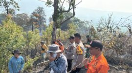 Tim gabungan bersama warga memadamkan kebakaran lahan seluas sekitar dua hektare di Desa Sungai Langkap, Kerinci, Selasa (15/9/2026).