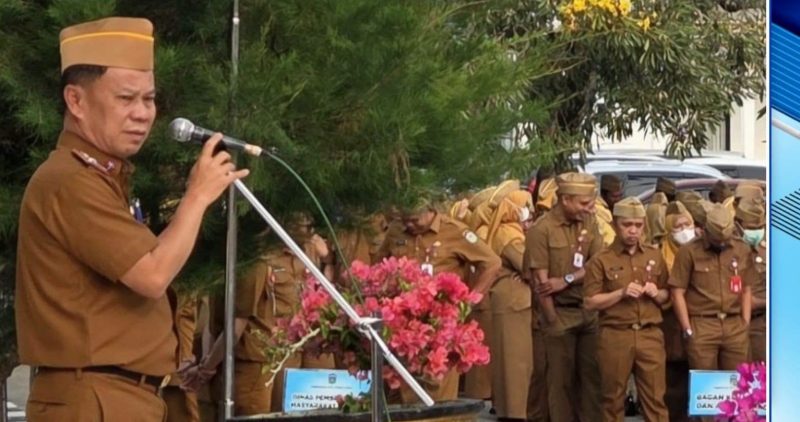 Sekda Kota Sungai Penuh Alpian saat memimpin apel gabungan ASN di halaman Kantor Wali Kota Sungai Penuh, Senin (7/9/2026).