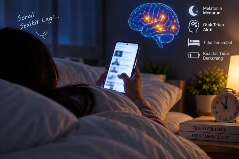 Scrolling ponsel sebelum tidur dapat mengganggu kualitas tidur.