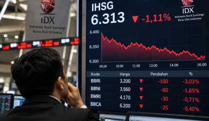 Ilustrasi IHSG melemah 1,11% ke 6.313 dengan saham perbankan ikut turun.